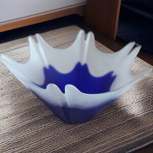 VINTAGE 80'S ART GLASS ORREFORS BOWL Cobalt Blue Frosted Clear